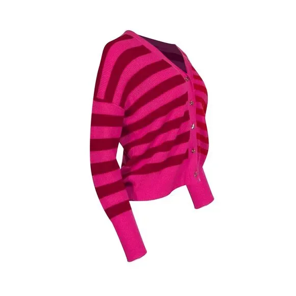 Cocoa Cashmere - Pink & Red Striped Star Button Cardigan Sz S - Picture 2 of 3